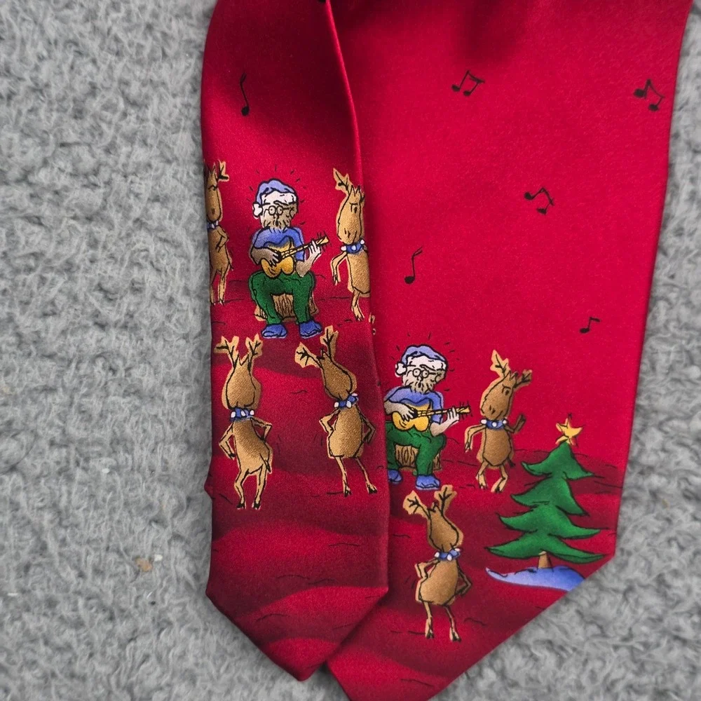 J. Garcia‎ Christmas Silk Tie Mens OS Red Reindeer Guitarist Collection 32 NWT